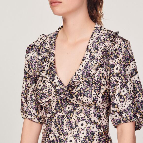 SANDRO Paris Casablanca Floral Fit & Flare Silk Dress - Picture 6 of 11